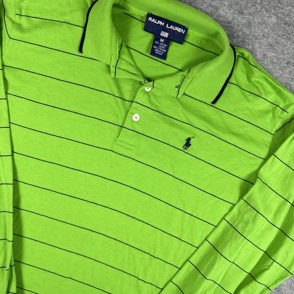 Vtg Ralph Lauren Polo Sport Short Striped Rugby Logo Green Blue 90s